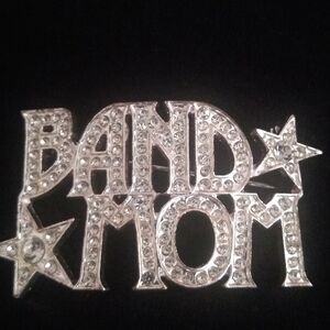 Vintage "BAND MOM" Clear Rhinestone Prong Set Silver Plated Pin Brooch
